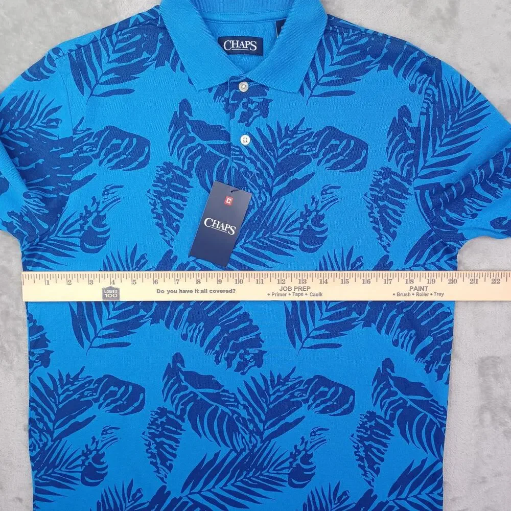 CHAPS Pique Polo Shirt Lot of Two Mens S Blue Green Tropical Tribal Short Sleeve